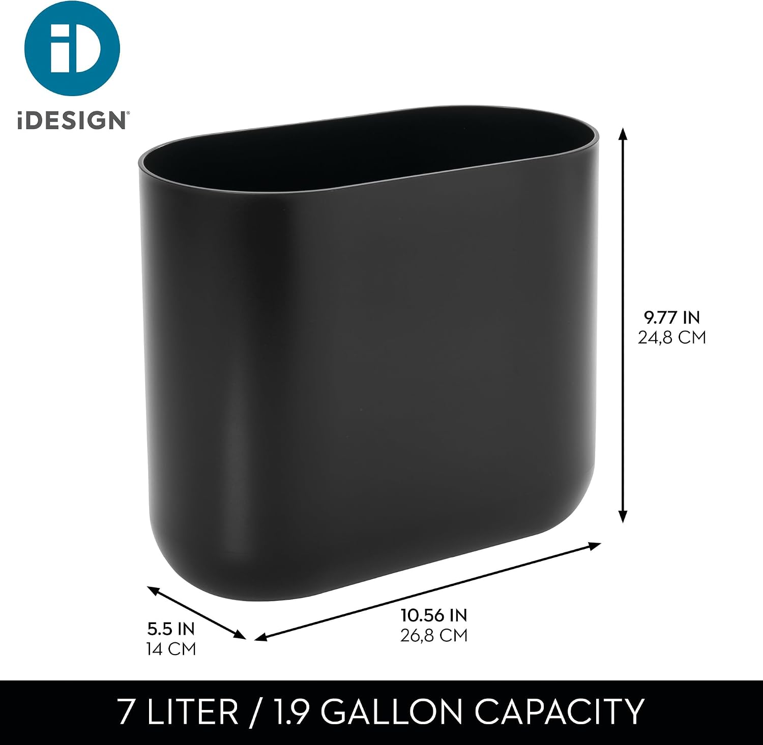 Small Slim Plastic Bathroom Trash Can, Black | Garbage Can for Bedroom, Office, Desk, Dorm