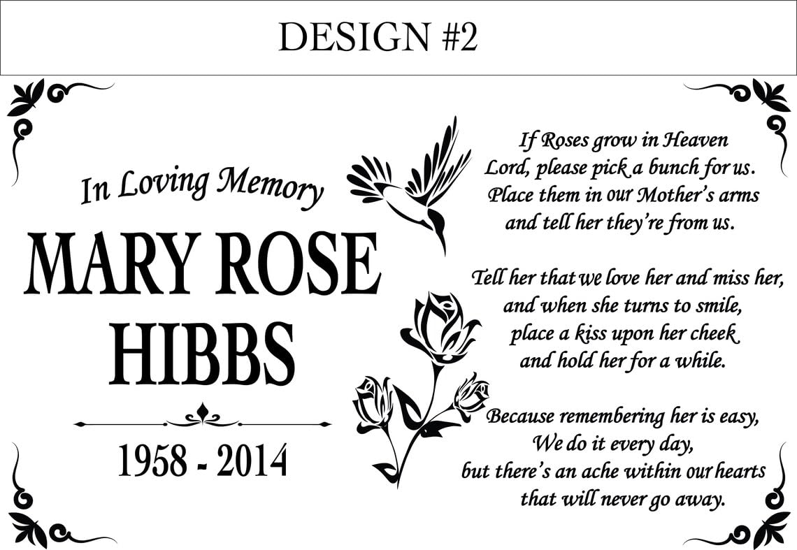 Custom Memorial Granite Thick Stone 12x24 inches Memorial Grave Marker Headstone Garden Marker Cemetery Standard