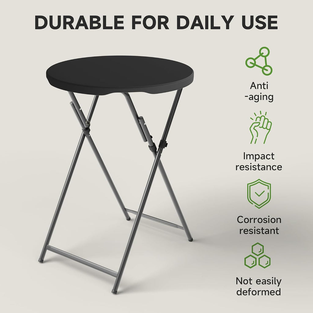 32" Round Folding Cocktail Table - HDPE Matrial Top with Steel Frame, Stable & Easy to Clean - High Top Table for