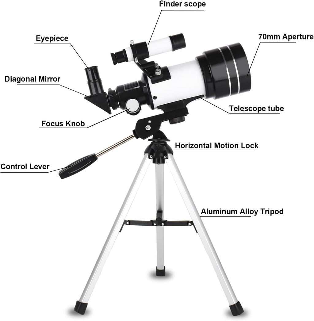 70mm Aperture Portable Refractor Telescope with Tripod and Phone Adapter
