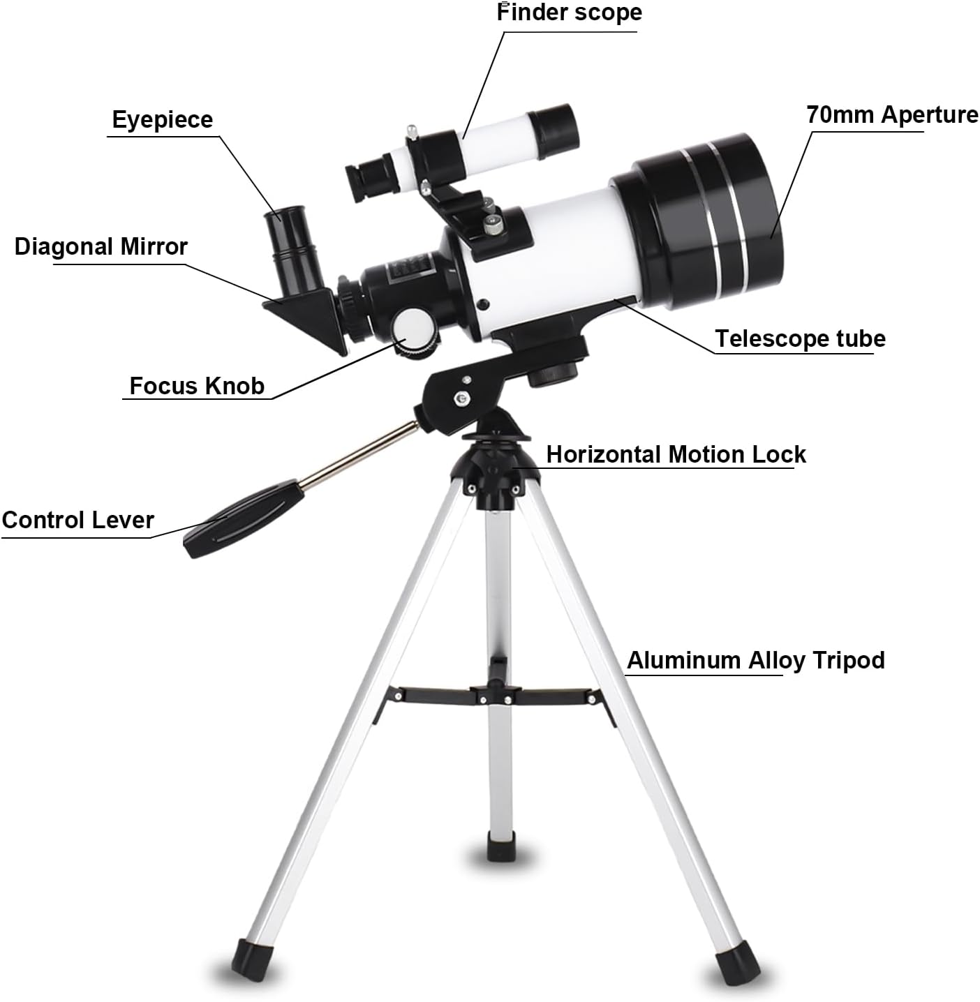 70mm Aperture Portable Refractor Telescope with Tripod and Phone Adapter
