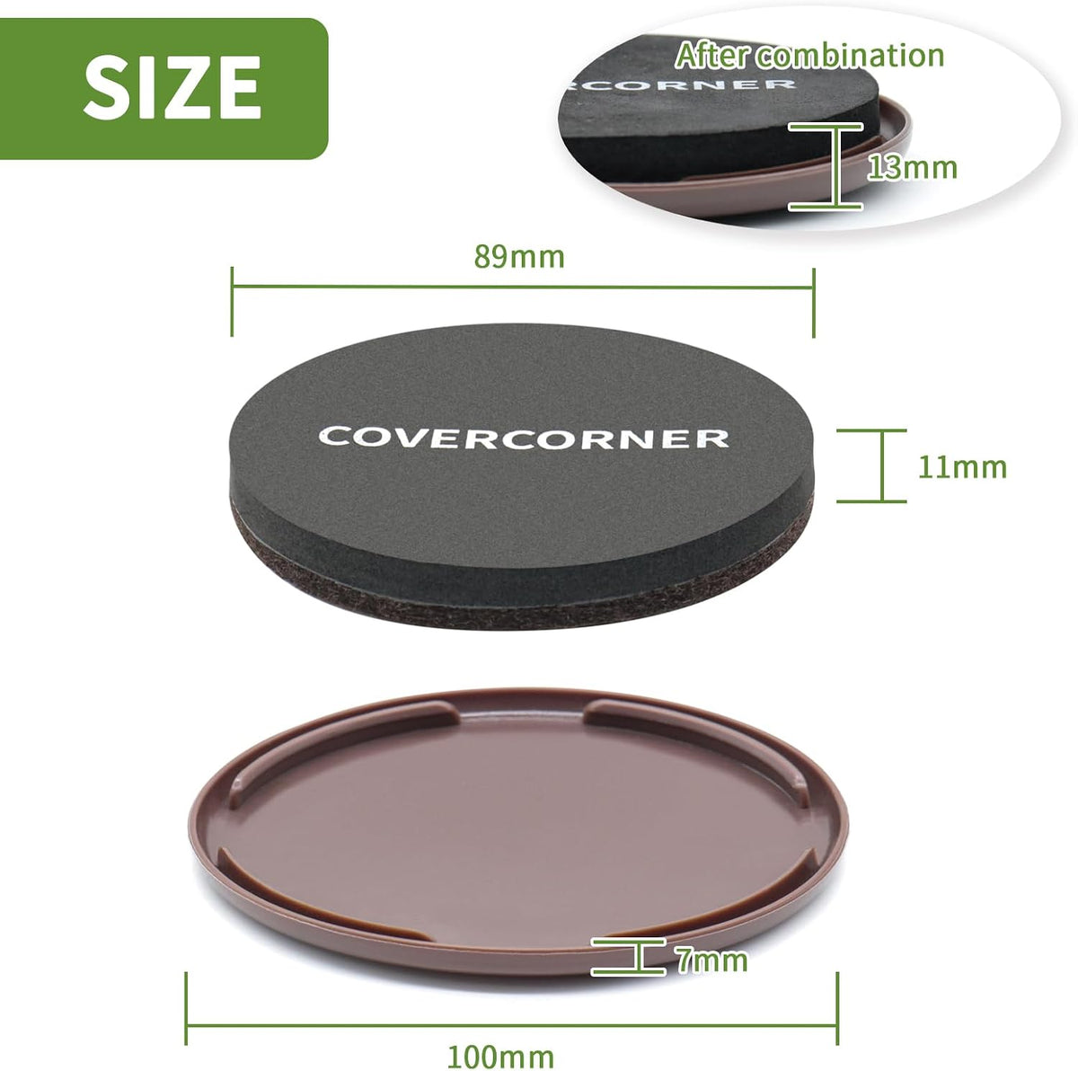 2 in 1 Furniture Sliders, 8 PCS in 3 1/2" or 4", Brown