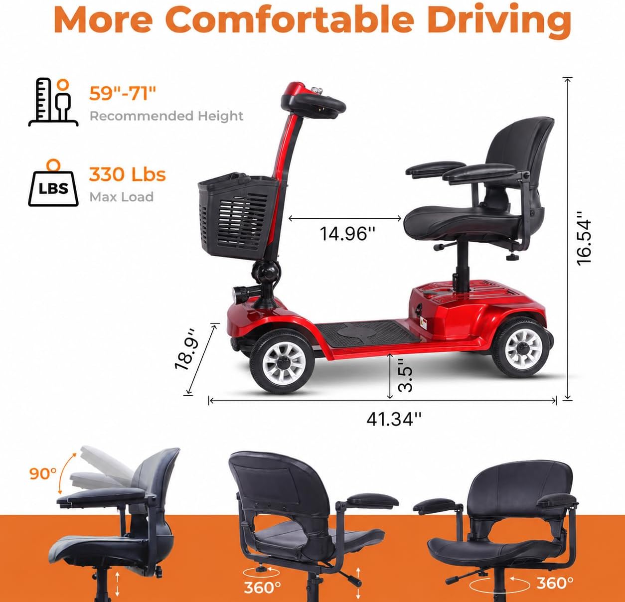 Electric Mobility Scooter for Adults & Seniors, Foldable 4-Wheel Mobility Scooter with LED Headlight & Basket