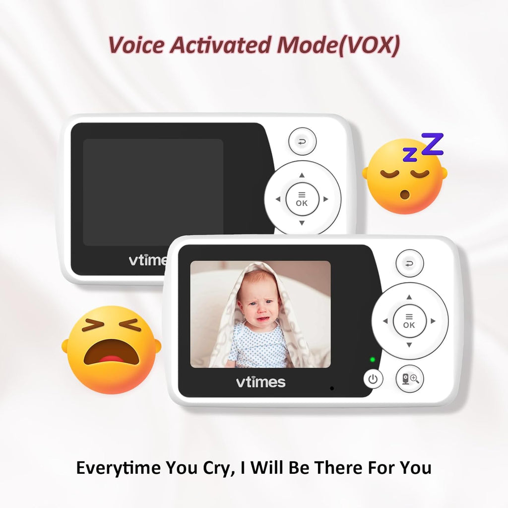 Baby Monitor with Camera and Audio, No WiFi, 2.4" LCD Screen, Two-Way Talk, Portable, Night Vision, 1000ft Range