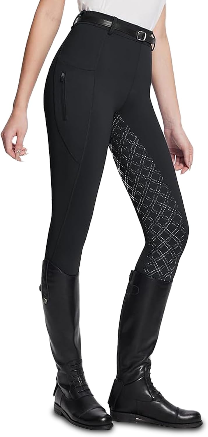Women's Horse Riding Pants - Full Seat Silicone Equestrian Breeches with Zipped Pockets