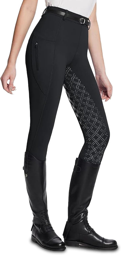 Women's Horse Riding Pants - Full Seat Silicone Equestrian Breeches with Zipped Pockets