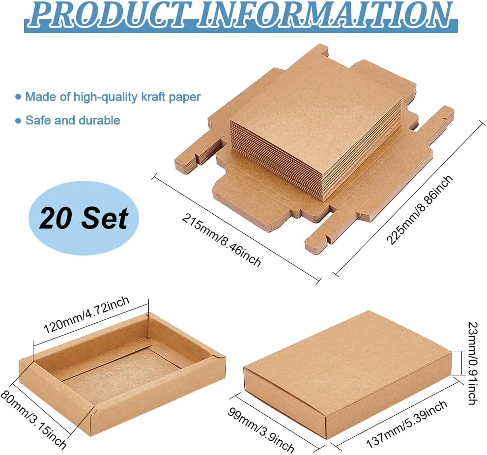 20 Pack Brown Kraft Paper Drawer Boxes, 5.3x3.8x1 Inch Rectangle Kraft Paper Gift Box Cookie Boxes for Wedding Party