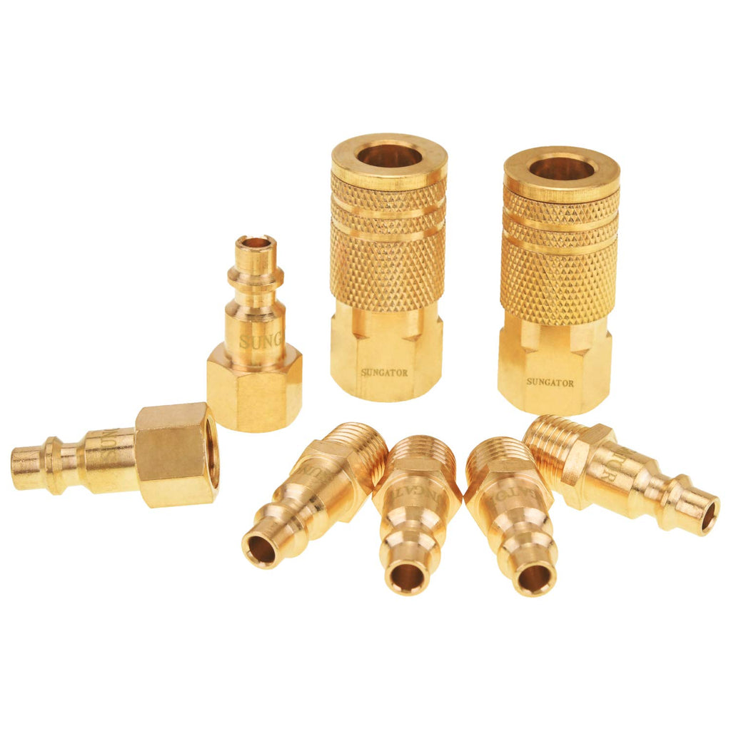 SUNGATOR 8-Piece Solid Brass 1/4" NPT Air Compressor Fitting, Quick Connect