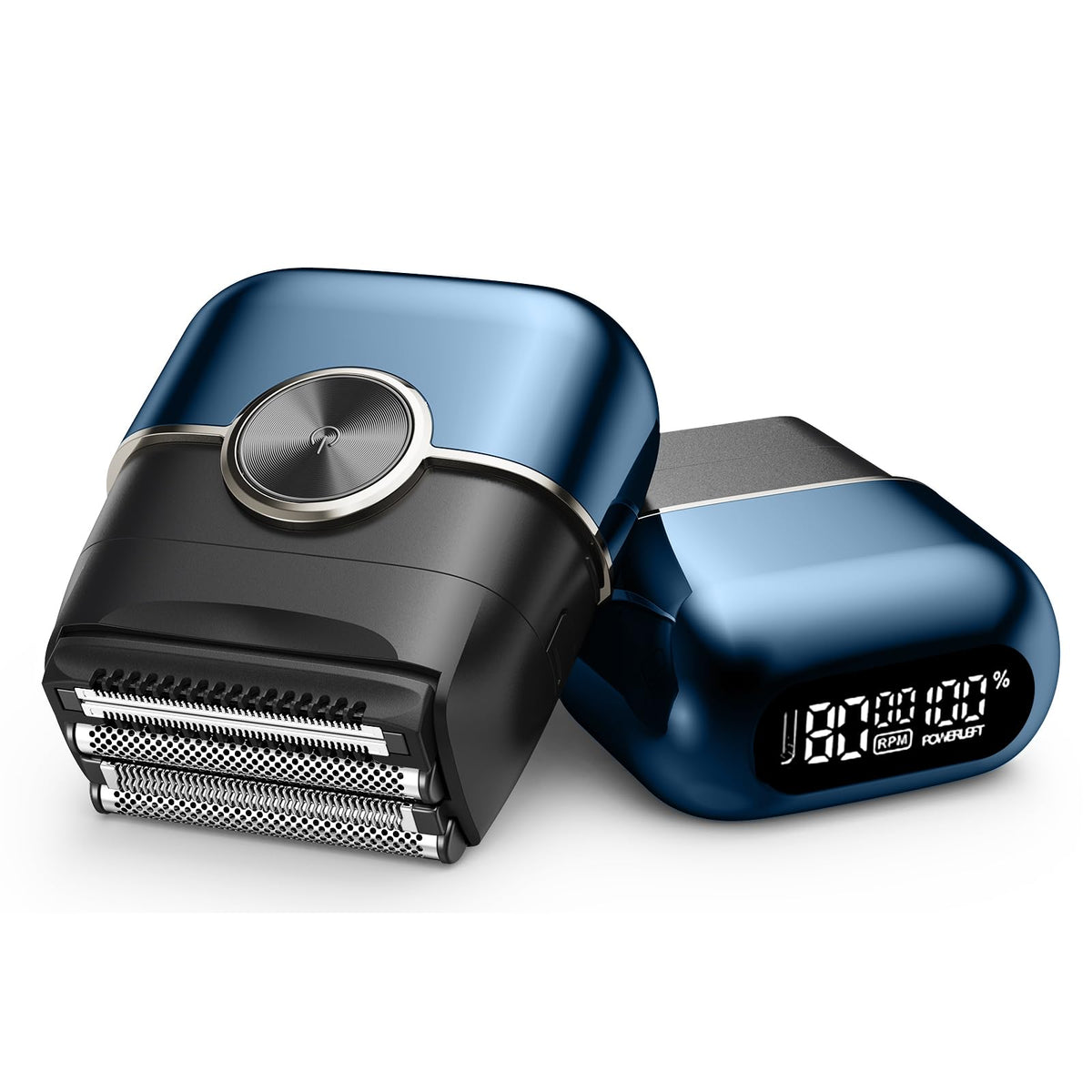 Electric Foil Shavers for Men: 4 Floating Blades & LED Display - Navy Blue
