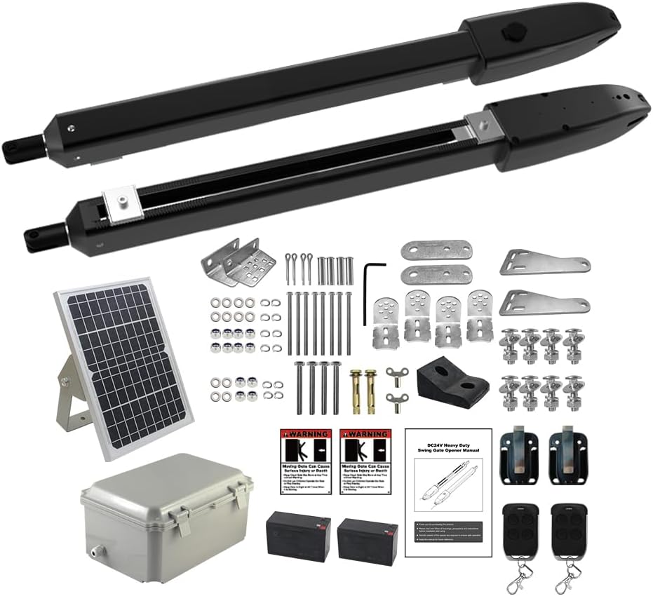 C025 Solar Gate Opener with Batteries & Solar Panel for Dual Swing Gates Up to 790lb 18FT per Arm Complete Automatic