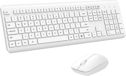 Wireless Keyboard and Mouse Combo, Full Size Silent Ergonomic Keyboard and Mouse, Long Battery Life, Optical Mouse