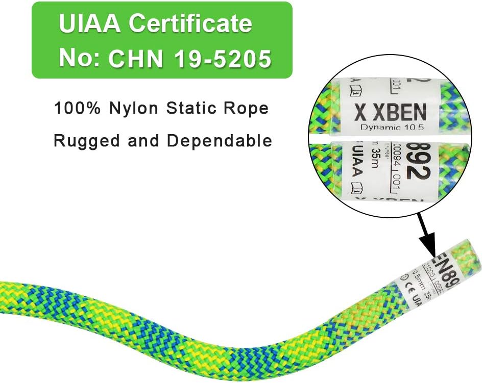 10.5 mm UIAA Dynamic Climbing Rope 45M(150FT), Safety Nylon Kernmantle Rope for Rock Climbing, Tree Climbing, Ice