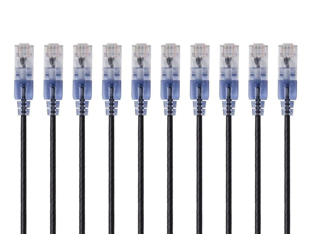 Cat6A Ethernet Patch Cable - Snagless RJ45, 550Mhz, 10G, UTP, Pure Bare Copper Wire, 30AWG, 10-Pack, 1 Feet, Blue