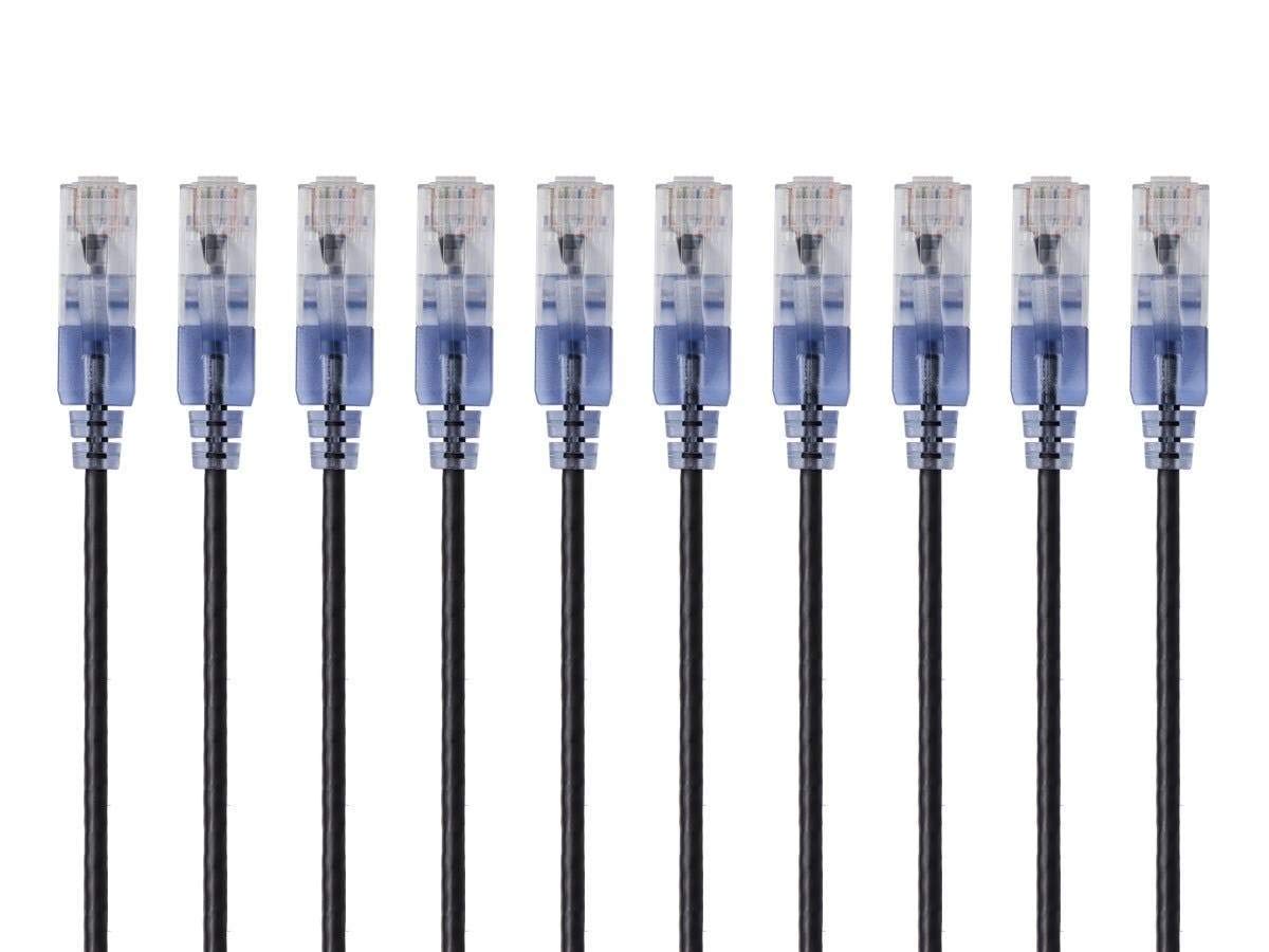Cat6A Ethernet Patch Cable - Snagless RJ45, 550Mhz, 10G, UTP, Pure Bare Copper Wire, 30AWG, 10-Pack, 1 Feet, Blue