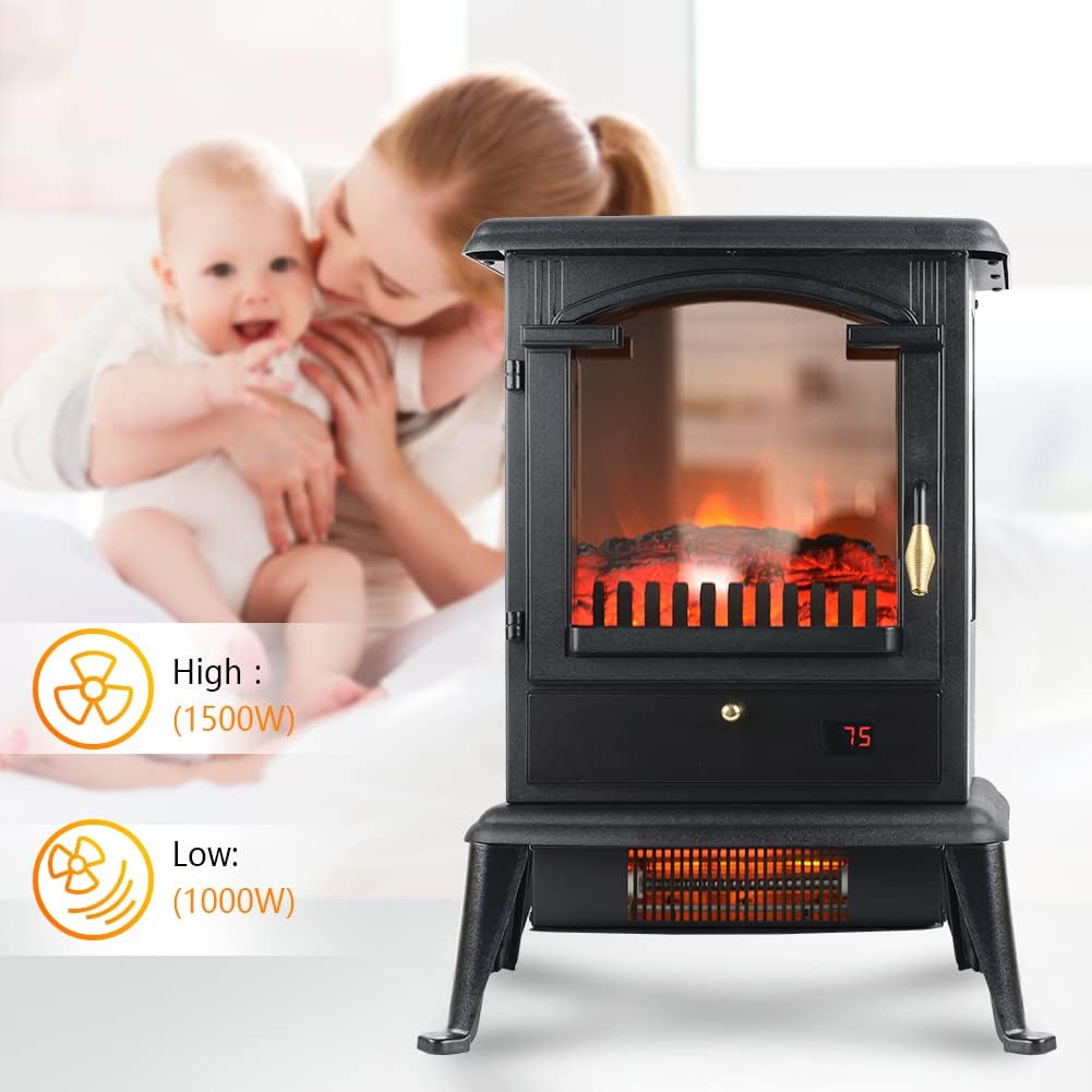 Freestanding Portable Electric Fireplace Heater Stove w/Remote Control