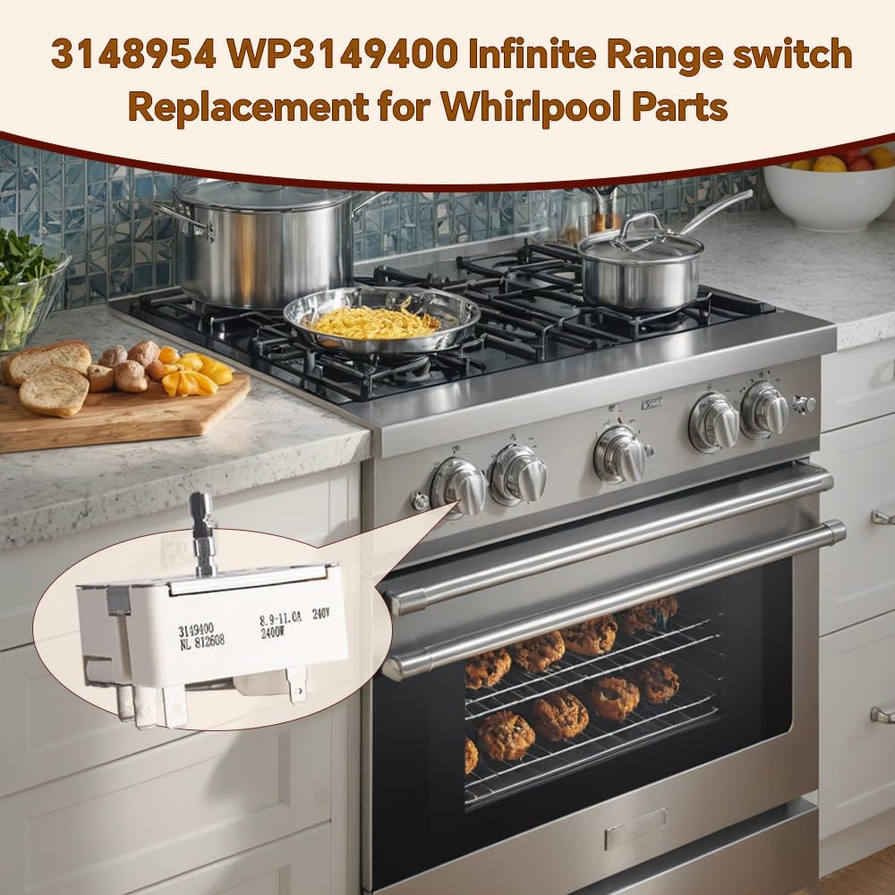 3149400 WP3149400 Range Surface Burner Infinite Switch Replacement Compatible with Whirlpool Kenmore Maytag KitchenAid Roper Amana Replaces 3148954 3148953 AP6007666 PS11740783 OEM Quality