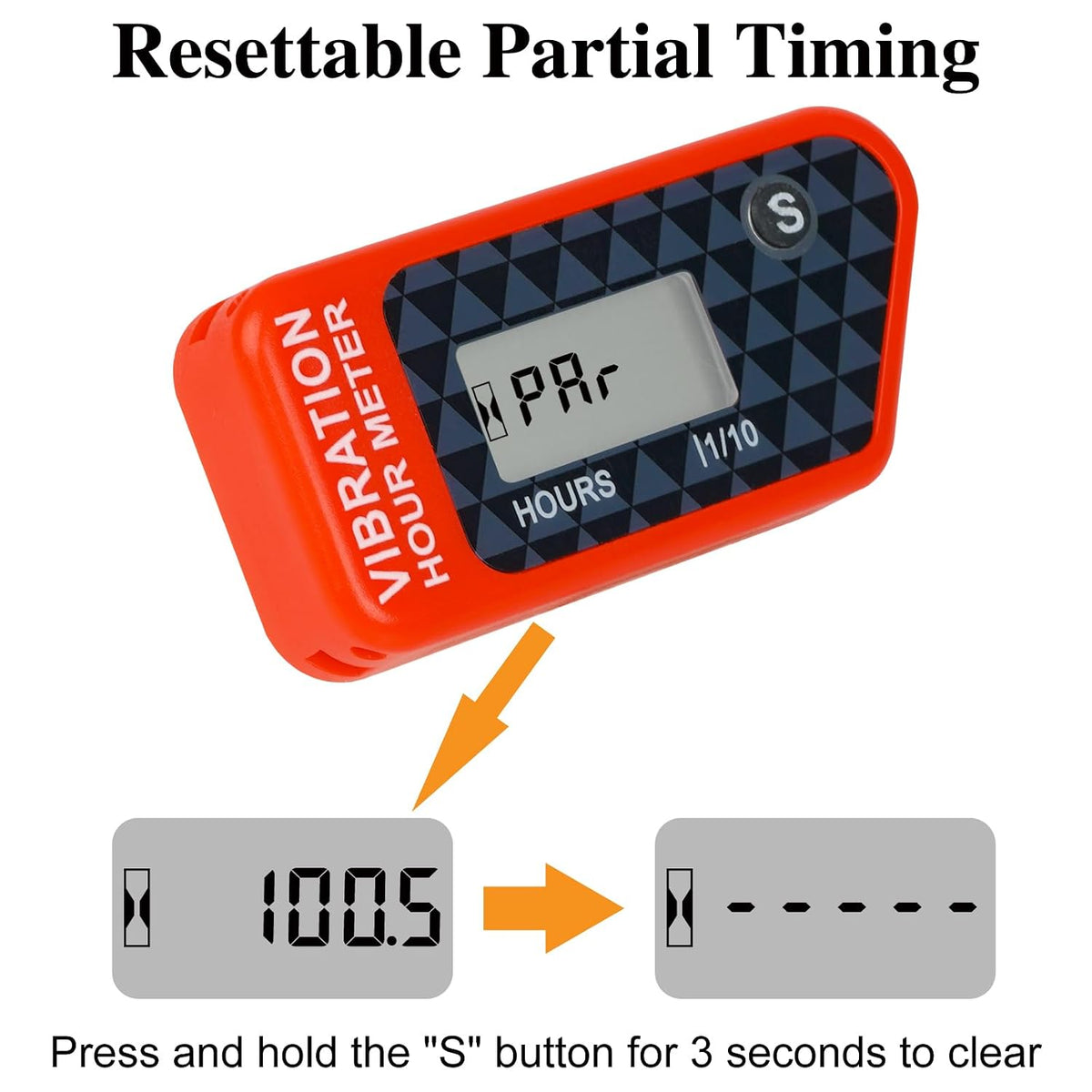 Vibration Hour Meter, IP68 Waterproof, for Small Engines, Red