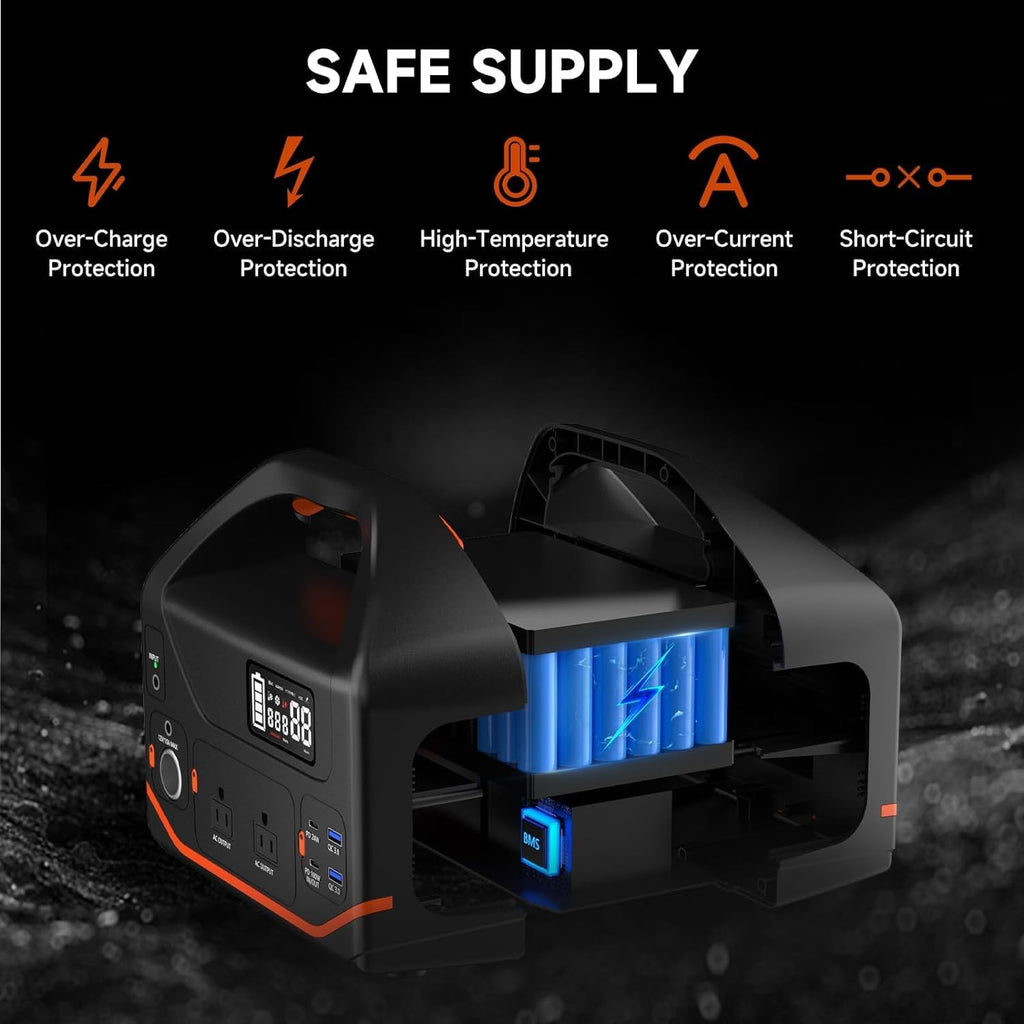 300W Portable Power Station, 266Wh Solar Generator with 7 Outputs & Dual USB-C PD (24W+18W), 110V Pure Sine Wave AC