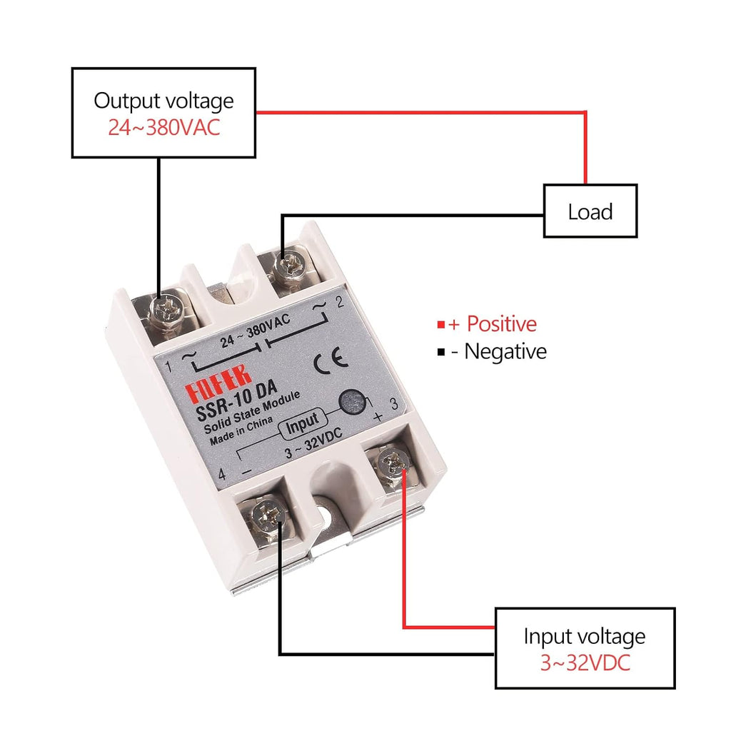 3pcs SSR-10DA Solid State Relay Single Phase Semi-Conductor Relay Module Input 3-32V DC Output 24-380V AC for Temperature Controller