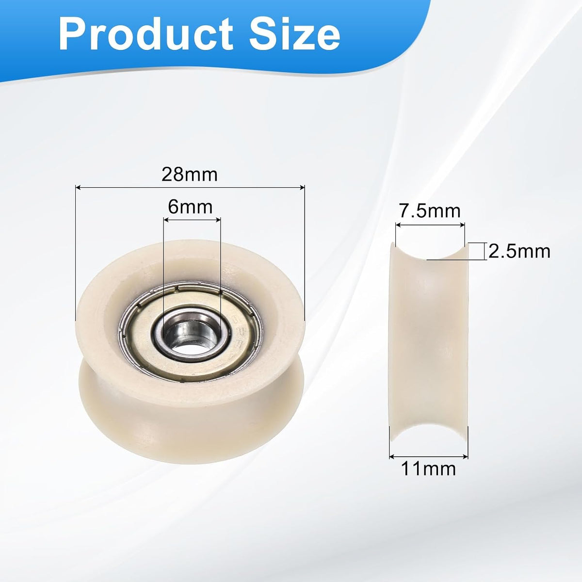 uxcell 8Pcs U Groove Plastic Guide Bearing Pulley Wheel, 6x28x11mm, Beige