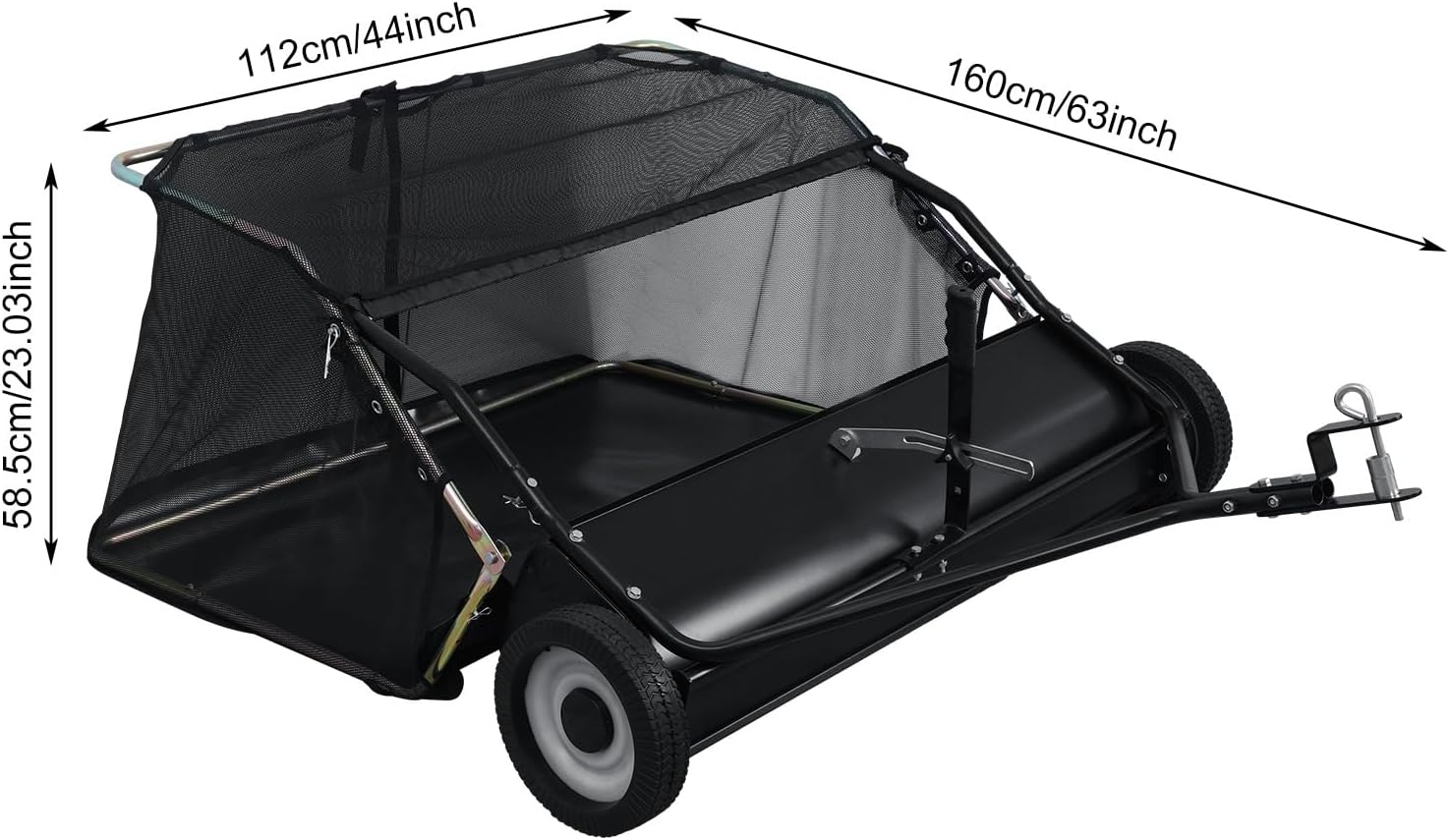 44-Inch Tow Behind Lawn Sweeper, 25 cu.ft Large Capacity Leaf & Grass Collector, Heavy Duty with Adjustable Height &