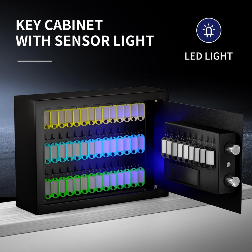 60 Keys Cabinet Wall Safe with Sensor Light and Emergency External Power Supply, Electronic Key Safe,Secure Wall