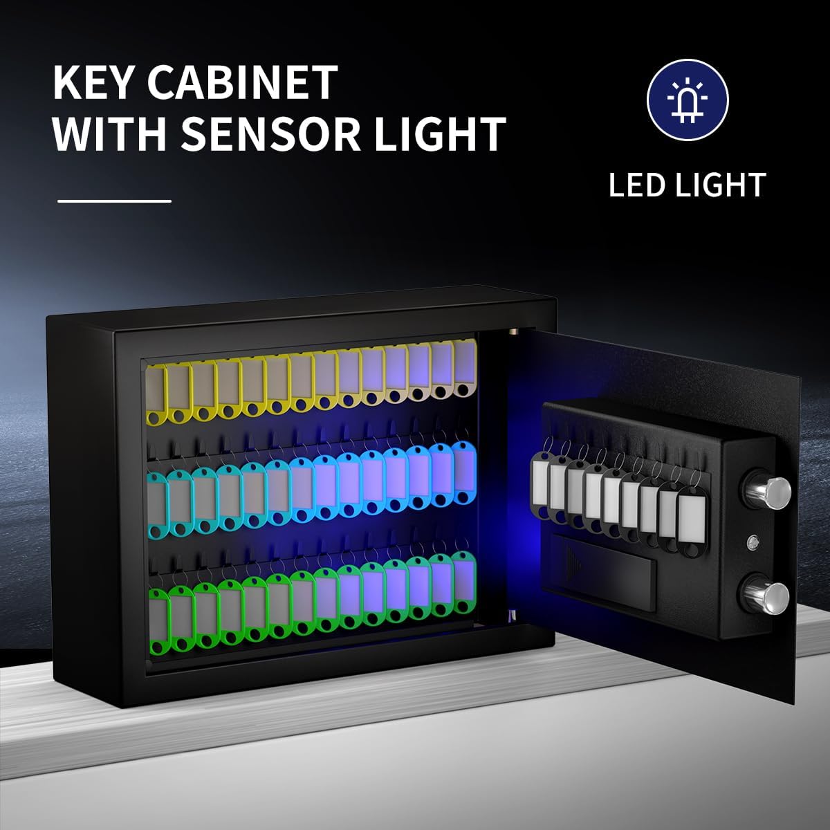 60 Keys Cabinet Wall Safe with Sensor Light and Emergency External Power Supply, Electronic Key Safe,Secure Wall