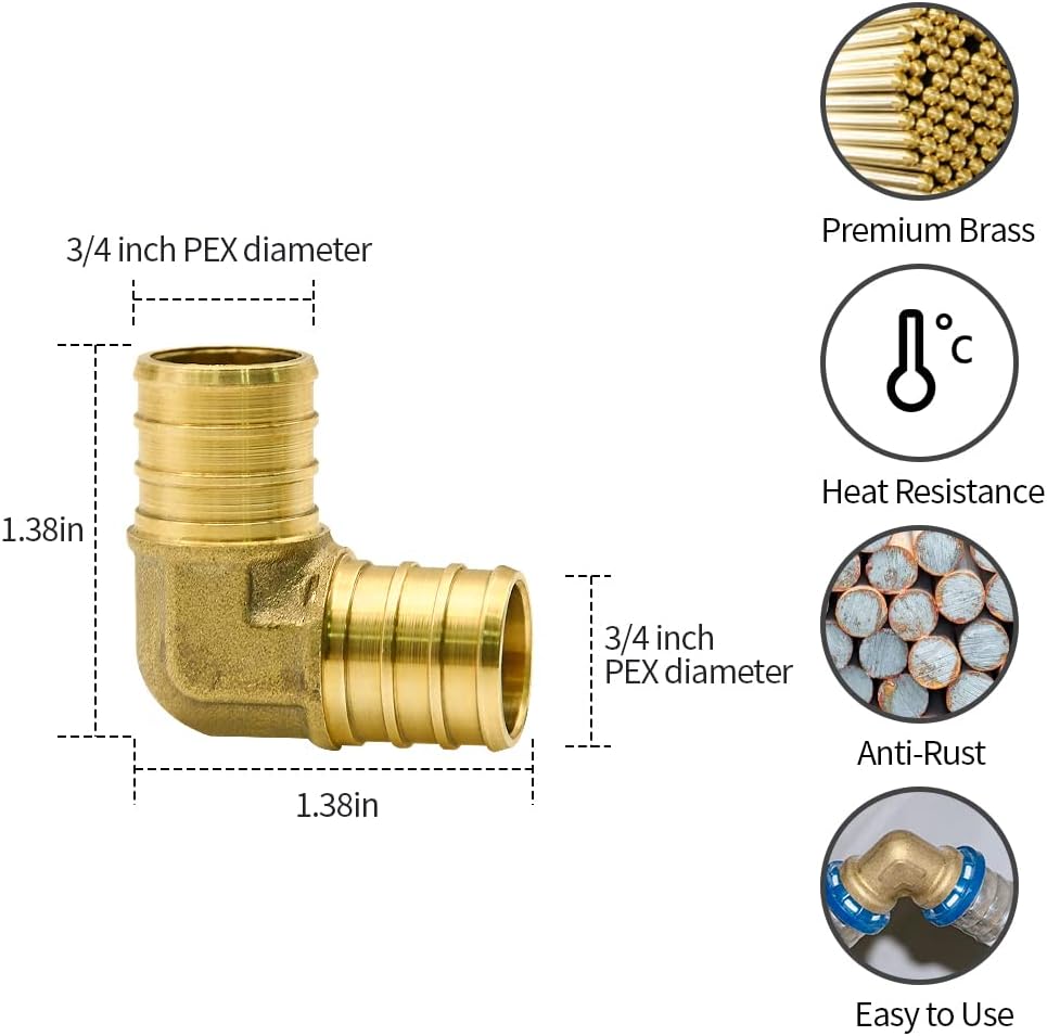 15pcs 3/4" Brass PEX Fittings, Elbow TEE Straight Couplings Set
