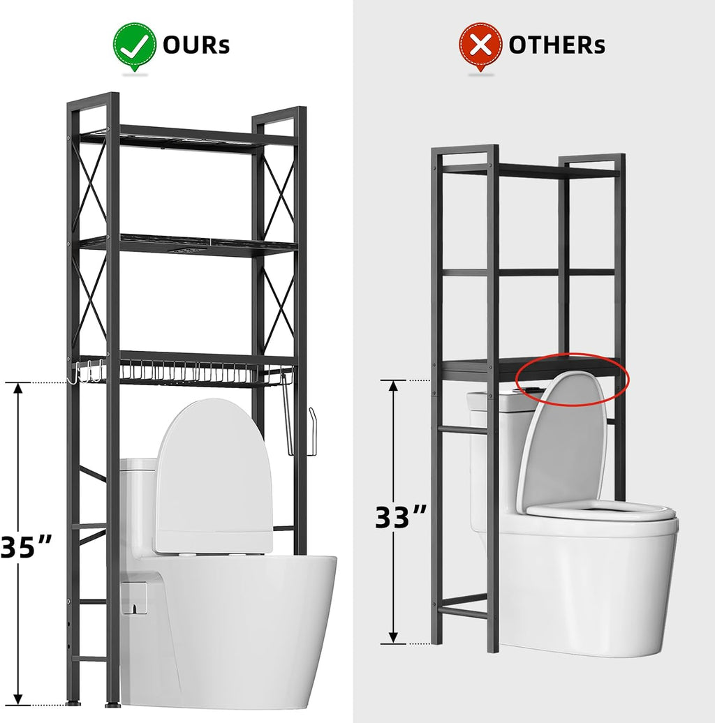 Over The Toilet Storage with X Shape Side Guardrail, 3-Tier Over Toilet Storage Rack with Drain Basket, Freestanding
