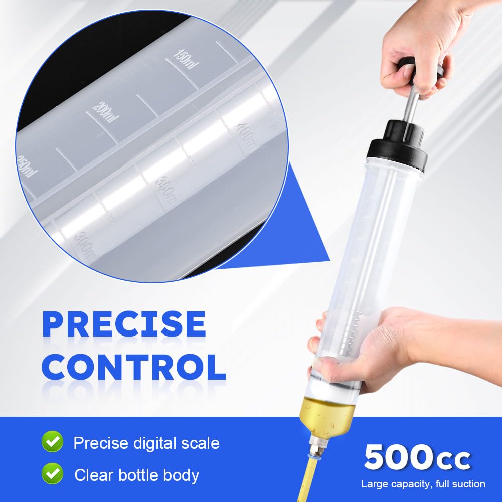 500CC Fluid Extractor Pump Kit, Fluid Transfer Syringe for Oil Service