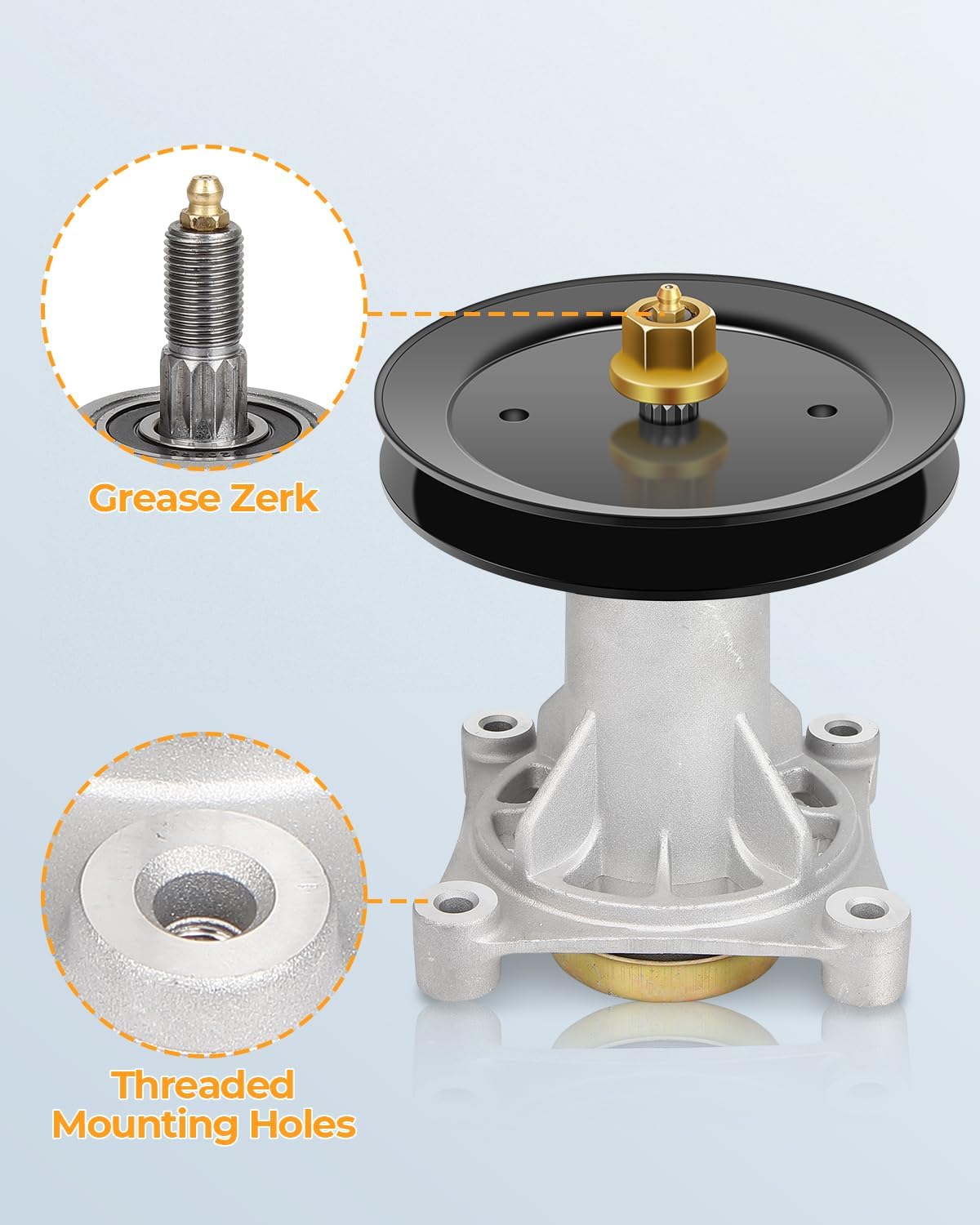 Lawn Mower Spindle with Pulley for Husqvarna YTH22V46 Ariens Poulan Jonsered Mandrel Assembly Replacement Part Number 532187292 532192870 187292 532187281 21546238 21546299 197473 532195945 21546446