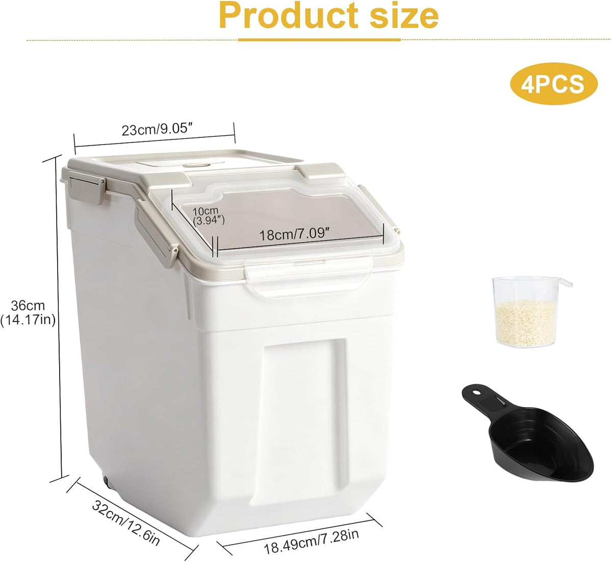 Airtight Flour Storage Container, 50lb 4Pack Gray