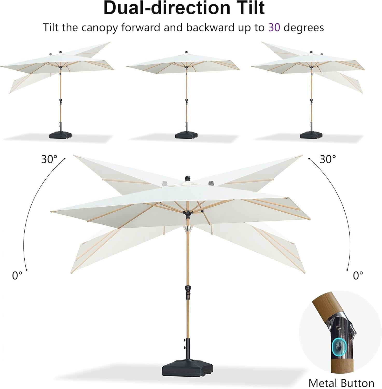 6.5' x 10' Outdoor Umbrella with Base Patio Umbrella Rectangular Outdoor Table Umbrella with Push Button Tilt & Crank