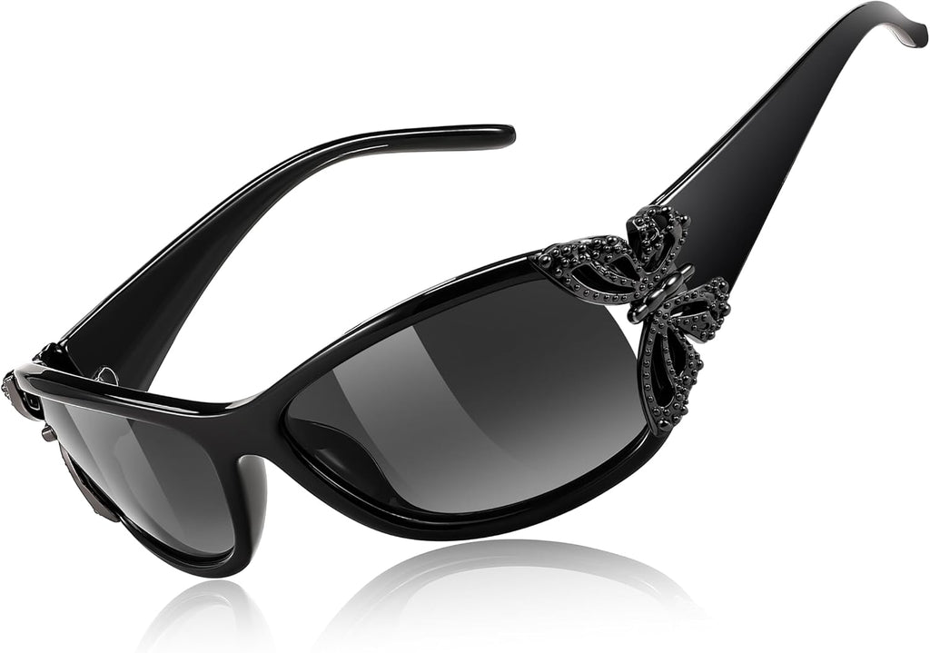 Y2K Women Polarized Sunglasses Butterfly Wrap Around UV400 Shades | Vintage 2000s Wrap Oval Sun Glasses, Ideal for