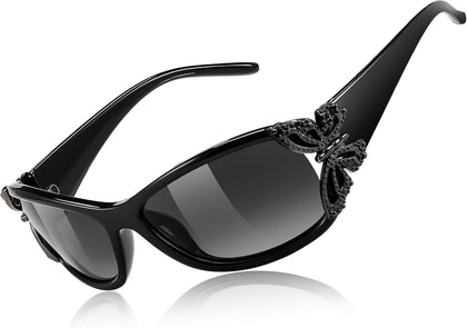 Y2K Women Polarized Sunglasses Butterfly Wrap Around UV400 Shades | Vintage 2000s Wrap Oval Sun Glasses, Ideal for