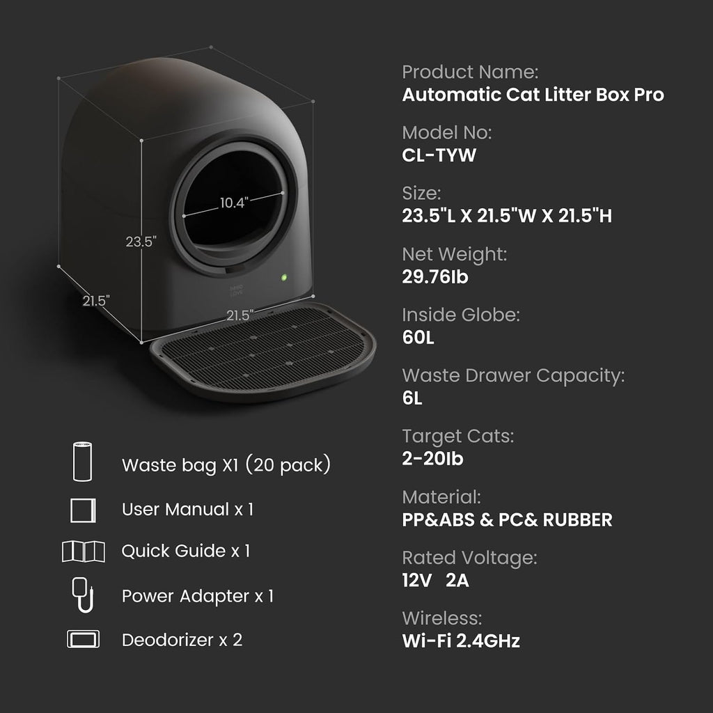 L2 Automatic Self Cleaning Litter Box Smart Robot Odor Control Litter Box,Safety Sensors Anti-Pinch,with APP Control