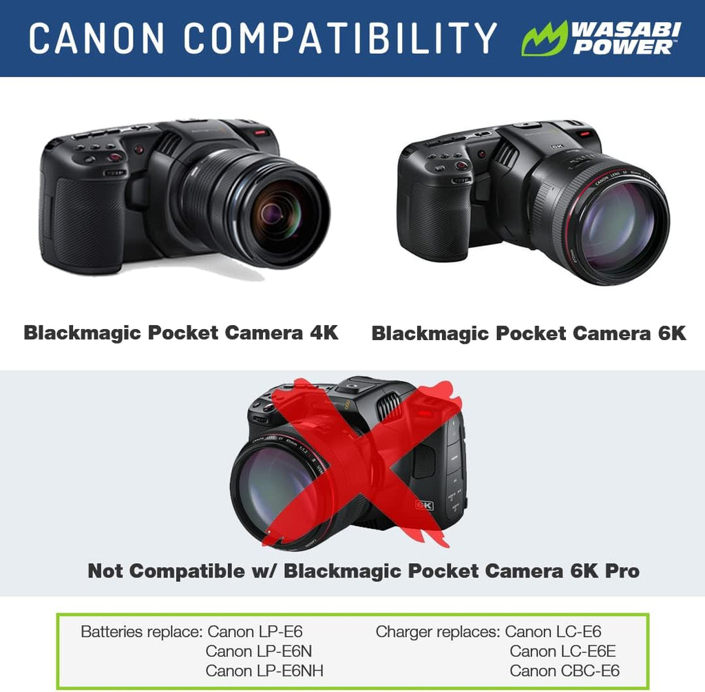 LP-E6, LP-E6N Battery (2-Pack) and Charger for Canon EOS 5D Mark II/III/IV, 5DS, 5DS R, 6D, 6D Mark II, 7D, 7D Mark