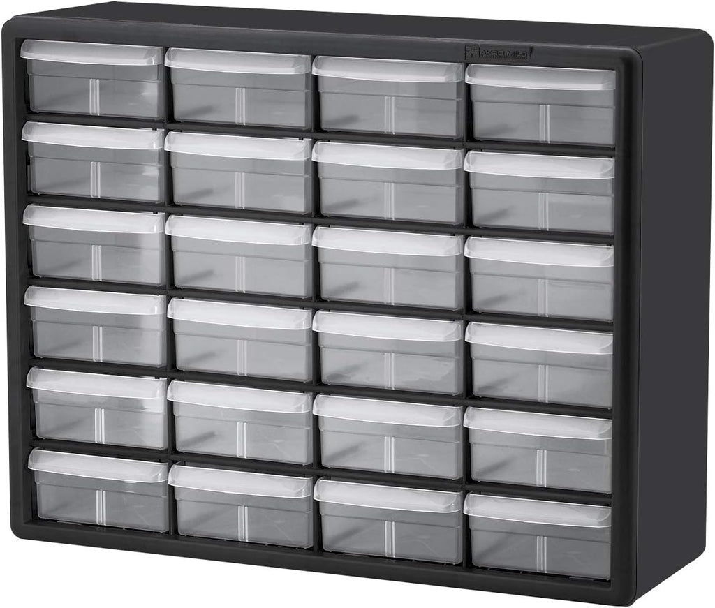 24-Drawer Plastic Storage Cabinet, 20"W x 6"D x 16"H, Black