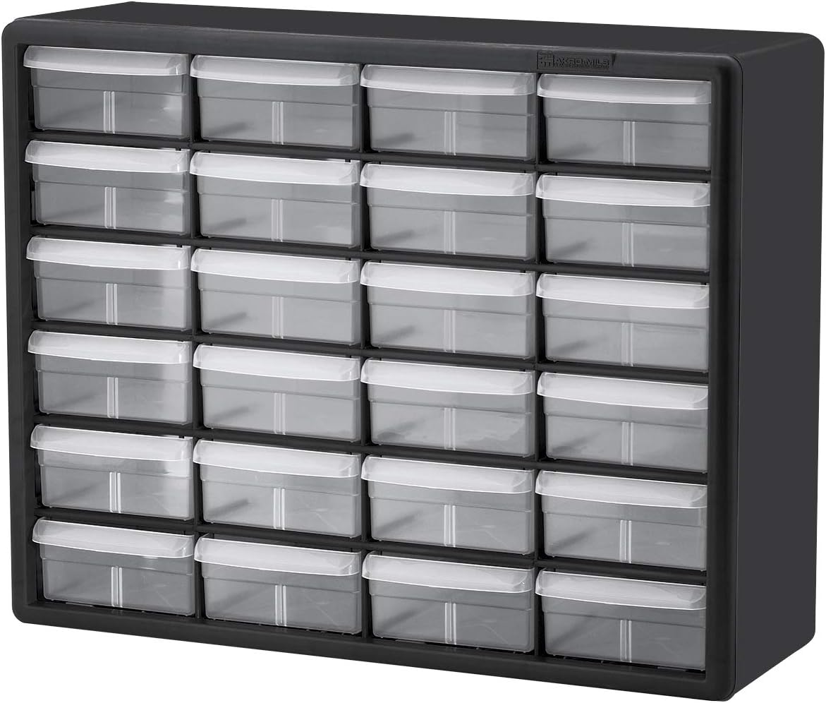 24-Drawer Plastic Storage Cabinet, 20"W x 6"D x 16"H, Black