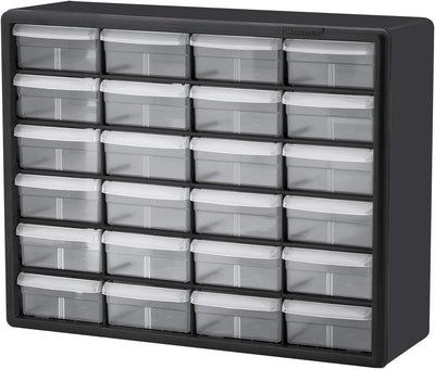 24-Drawer Plastic Storage Cabinet, 20"W x 6"D x 16"H, Black