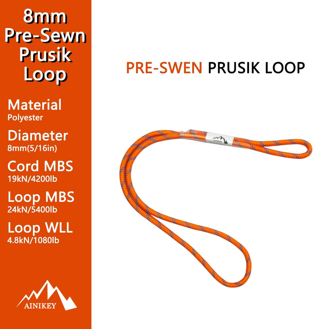 8mm (5/16") Sewn Prusik Loop 18 Inches / 24 Inches - Ideal for Arborist, Firefighting, Rigging, and Rescue Gear