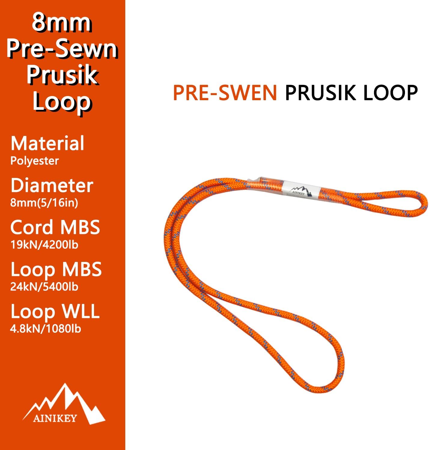8mm (5/16") Sewn Prusik Loop 18 Inches / 24 Inches - Ideal for Arborist, Firefighting, Rigging, and Rescue Gear