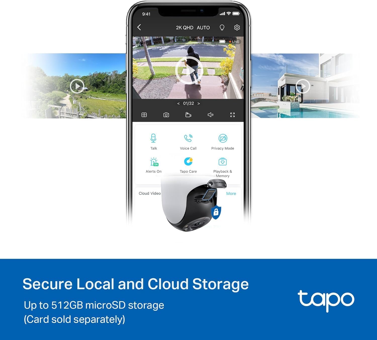 TP-Link Tapo 2K QHD Outdoor Pan/Tilt Wi-Fi Security Camera, 360° View, Motion Tracking, Color Night Vision, Free