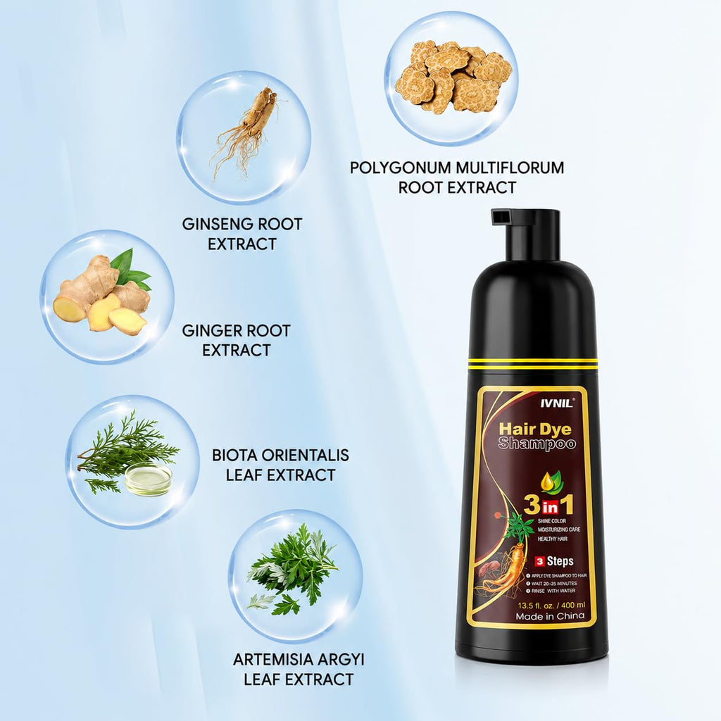 Dark Brown Hair Dye Shampoo Color Shampoo for Gray Coverage for Women Men