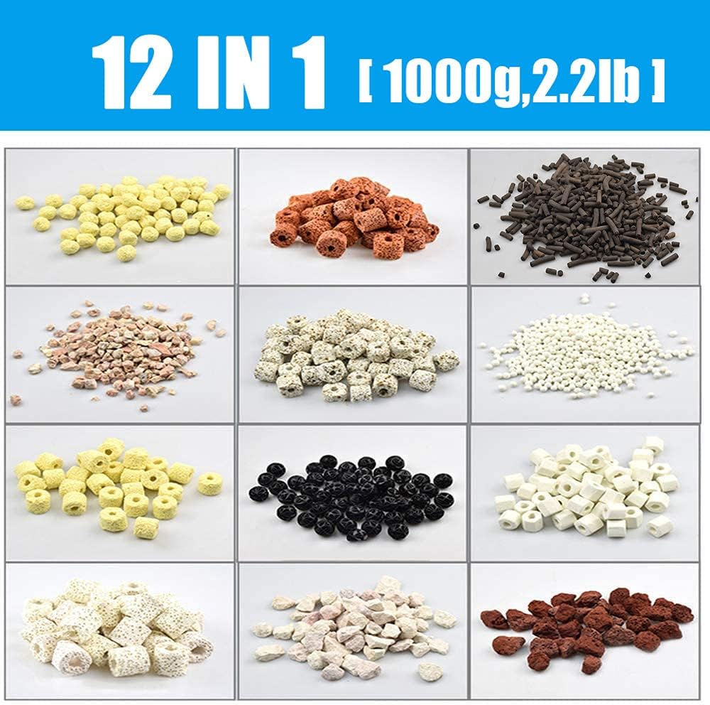 Bio Balls Ceramic Rings Set, Aquarium Biological Filter Media with Mesh Bag for Fish Tank and Pond, Fish Tank Filter