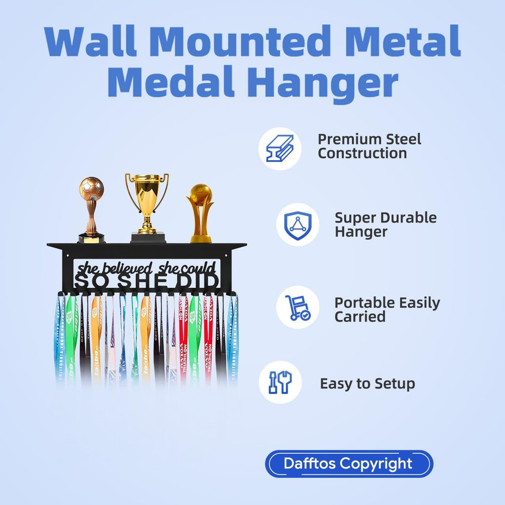 Medal Hanger - Ribbon Holder & Display Frame for Medals & Awards - Wall Mounted Metal Trophy Rack - Easy to Install