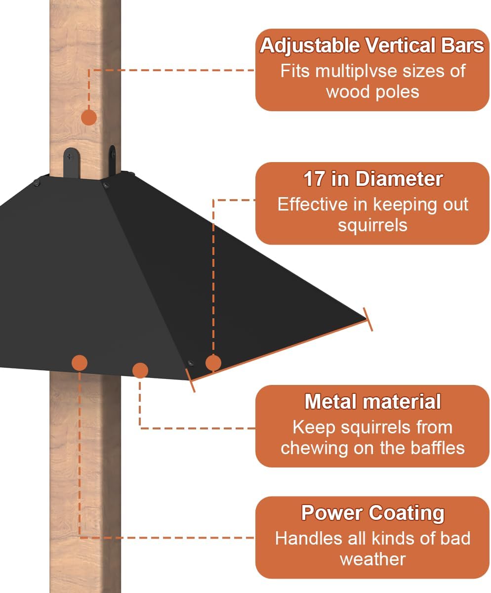 Metal Squirrel Baffle for 4x4 Post, Outside Wooden Pole Mount Squirrel Guards for Bird Feeders, 17 Inch Squirrels