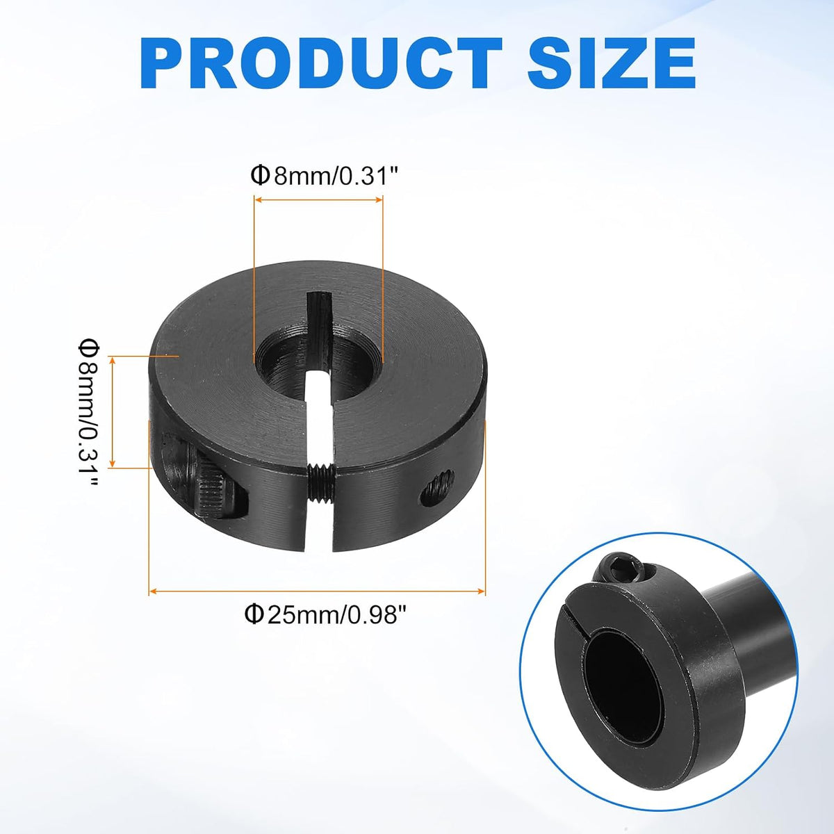 uxcell 4pcs Single Split Shaft Collar 8mm Carbon Steel Black Oxide