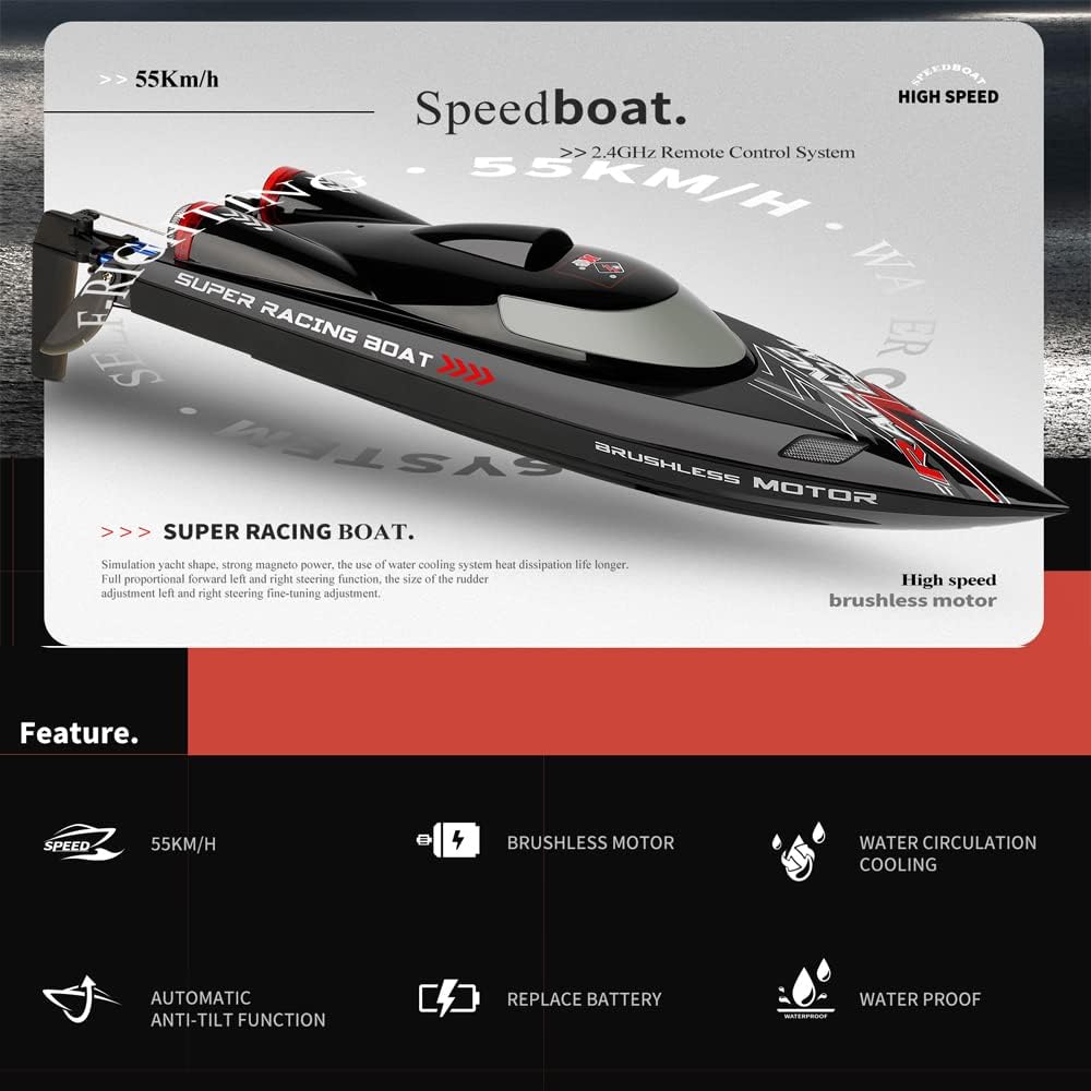 Remote Control Speed RC Brushless Boat WL916 2.4G 45km/h Under Motor RC Submarine with LED ights for Hobbies Adults