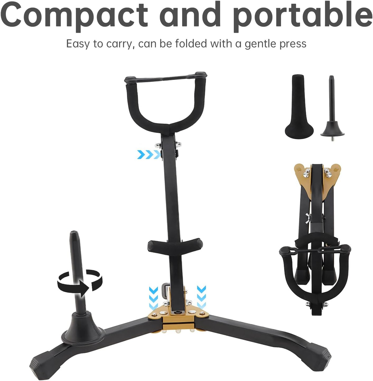 Alto/Tenor Sax Stand w Clarinet/Flute Peg, Foldable Stand w Sponge Pad | Rust-resistant metal base prevents tipping.